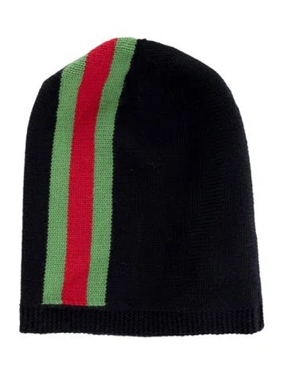 Pre-owned Gucci Pattern Print Wool Knit Beanie In Blue