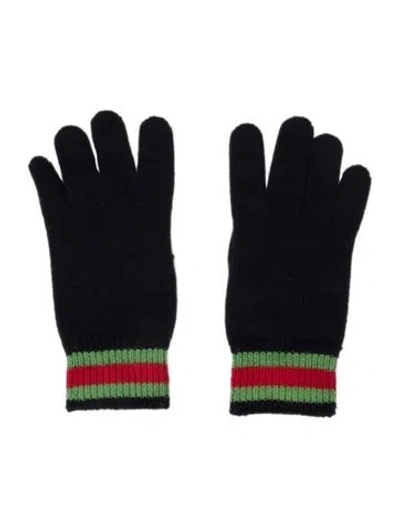 Pre-owned Gucci Pattern Print Wool Knit Gloves In Blue