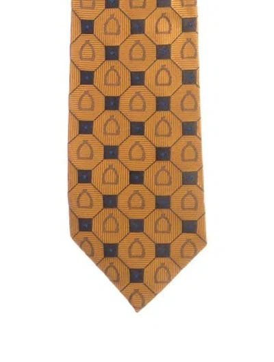 Pre-owned Gucci Pattern Printed Silk Tie In Gold