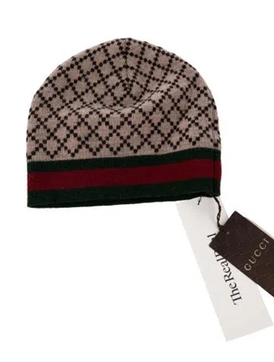 Pre-owned Gucci Pattern Printed Wool Beanie W/tags In Brown