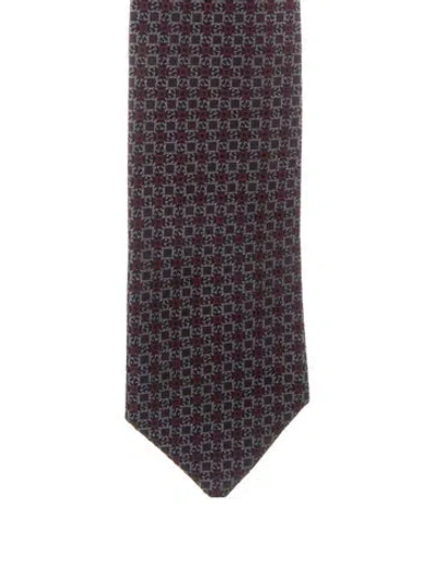Pre-owned Gucci Pattern Silk Tie In Grey