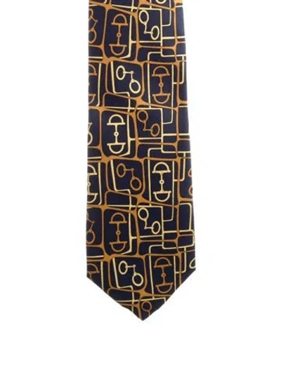 Pre-owned Gucci Pattern Silk Tie W/tags In Blue