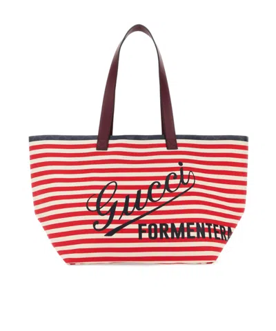 Gucci Pattern Striped Shopping Bag In Red