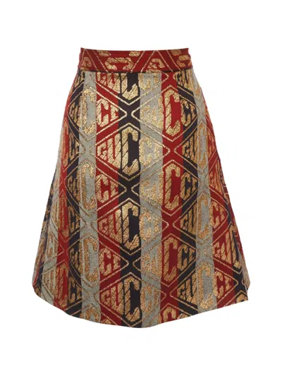Pre-owned Gucci Patterned A-line Mini Skirt In Gold
