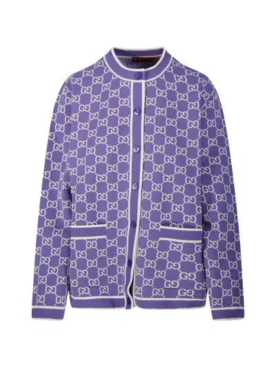 Gucci Monogram Pocket Cotton Cardigan In Purple