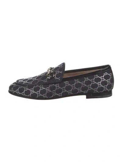 Pre-owned Gucci Patterned Crystal Embellishments Loafers In Blue