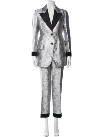 Pre-owned Gucci Patterned Crystal Embellishments Pantsuit In Metallic/silver