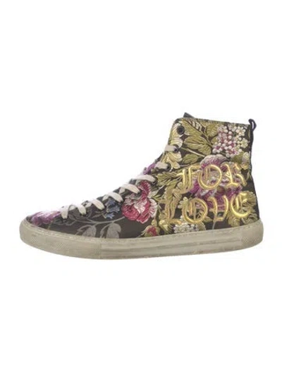 Pre-owned Gucci Patterned Embroidered Accent Sneakers In Black