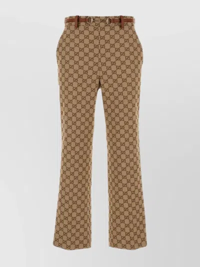 Gucci Patterned Flared Leg Trousers In Beige