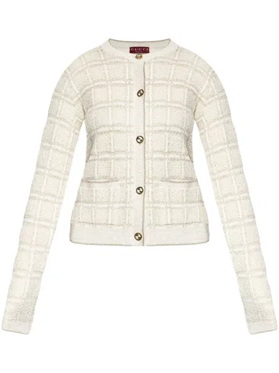 GUCCI PATTERNED-JACQUARD LAMÉ CARDIGAN
