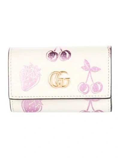 Pre-owned Gucci Patterned Key Ring Card Case In White