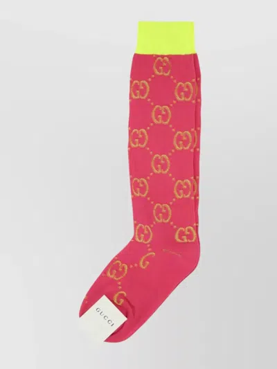 GUCCI PATTERNED LOGO SOCKS WITH CONTRASTING TOE AND HEEL