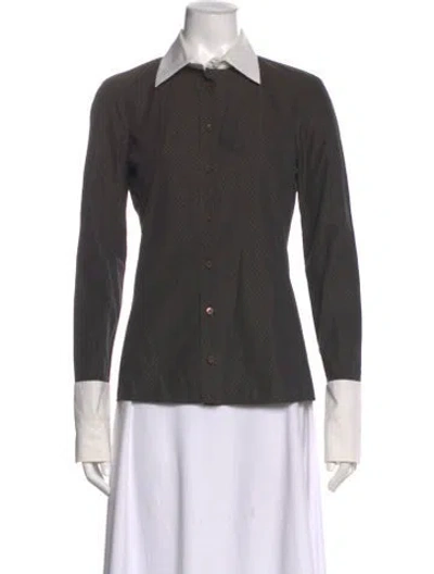 Pre-owned Gucci Patterned Long Sleeve Button-up Top In Black