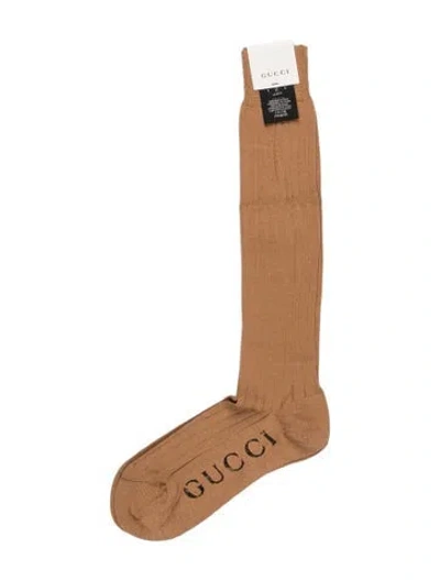 Pre-owned Gucci Patterned Long Socks W/tags In Brown