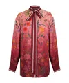 Gucci Bordeaux Shirt With Collar With Bow And All-over Flora Print In Silk Woman In Brown