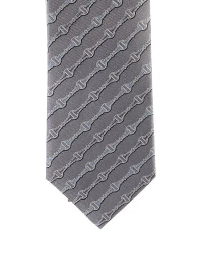 Pre-owned Gucci Patterned Neck Tie W/tags In Gray
