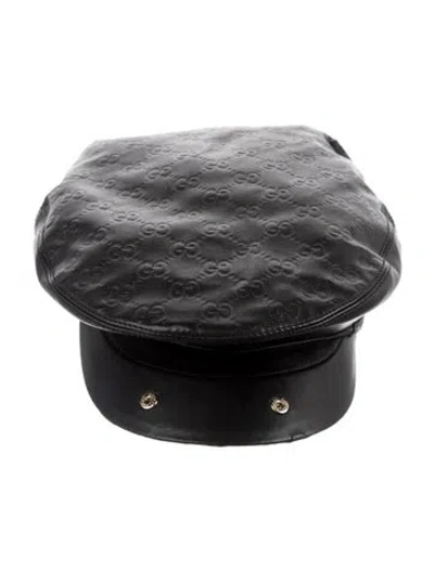 Pre-owned Gucci Patterned Newsboy Hat In Black