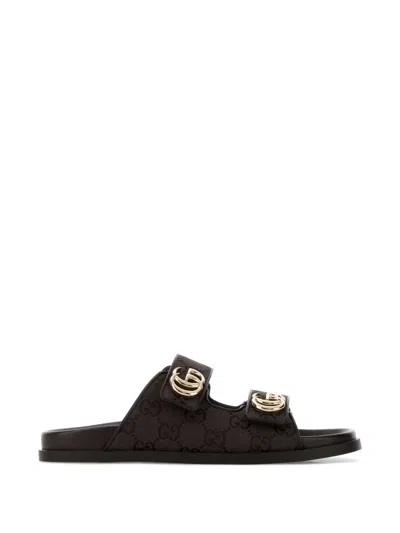 Gucci Canvas Flat Sole Slide Slippers In Brown