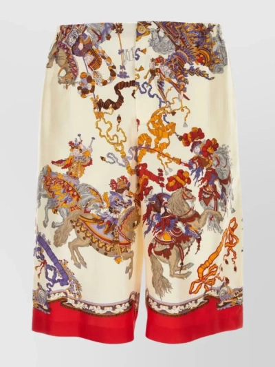 Gucci Patterned Silk Bermuda Shorts In Cream