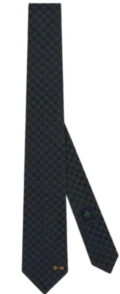 Gucci Patterned Silk Narrow Tie In Blue