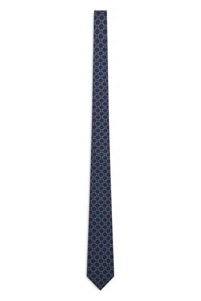 Gucci Patterned Silk Necktie In Navy