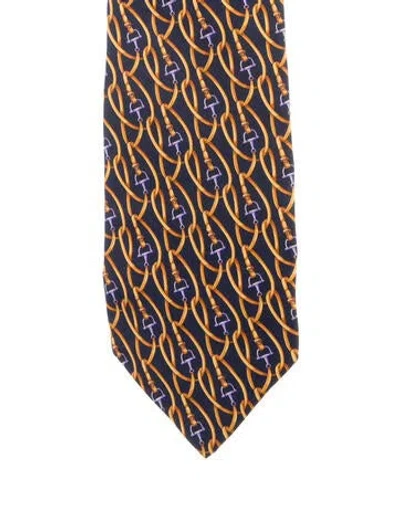 Pre-owned Gucci Patterned Silk Tie In Blue/gold