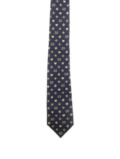 Pre-owned Gucci Patterned Silk Tie In Blue/gold