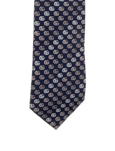 Pre-owned Gucci Patterned Tie In Blue