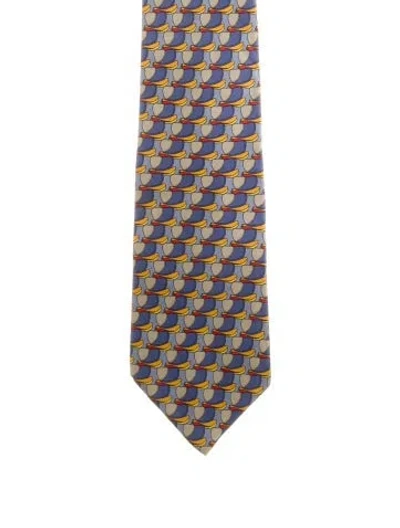 Pre-owned Gucci Patterned Tie In Blue