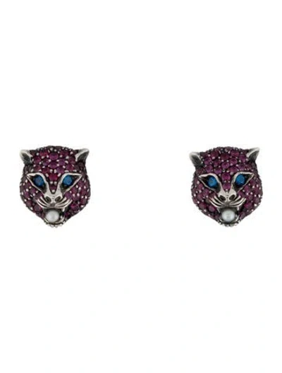Pre-owned Gucci Pearl, Coated Topaz & Ruby Le Marché Des Merveilles Stud Earrings In Multi