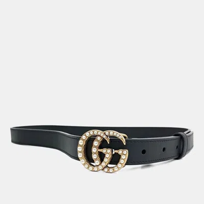 Pre-owned Gucci Pearl-embellished Mamont Belt In Black