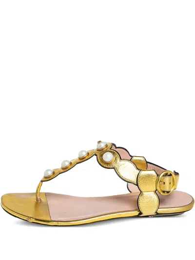 Pre-owned Gucci Pearl-embellished Thong Sandals