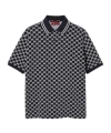 Gucci Mens Monogram-pattern Striped-trim Cotton Polo Shirt Ink White In Black