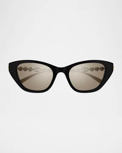 Gucci Pearls And Strass 50mm Acetate Cat-eye Sunglasses In Black