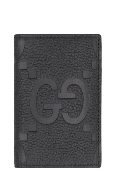 Gucci Pebbled Calfskin Card Holder In Black