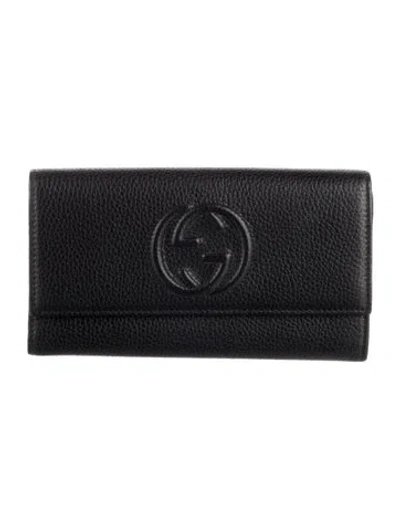 Pre-owned Gucci Pebbled Calfskin Large Soho Continental Wallet Interlocking G Logo Continental Wallet In Black