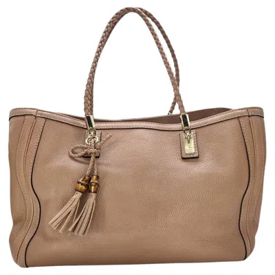 Pre-owned Gucci Pebbled Calfskin Medium Bella Tote Bag In Rose Beige, Women's In Red