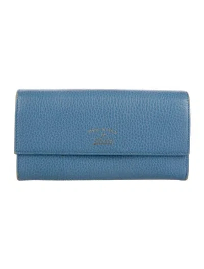Pre-owned Gucci Pebbled Calfskin Swing Continental Wallet Leather Continental Wallet In Blue