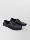 Gucci Pebbled Leather Driver Moccasins With Visible Stitching In Black