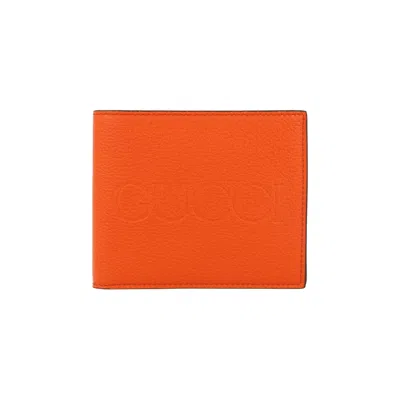 Pre-owned Gucci Pebbled Logo Wallet 'orange' | Men's Size Onesize