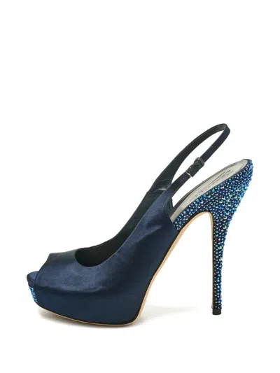 Pre-owned Gucci Peep-toe Slingback Pumps In Blue