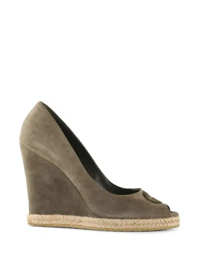 Pre-owned Gucci Peep Toe Wedge Pumps In Brown