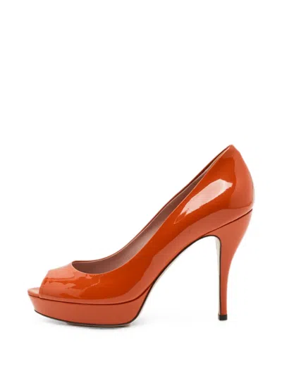 Pre-owned Gucci Peep-toe Heeled Pumps In Orange