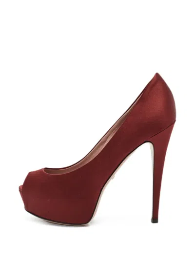 Pre-owned Gucci Peep-toe Platform Pumps In Red