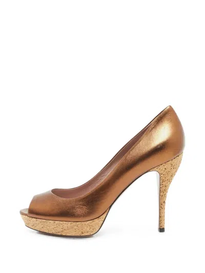 Pre-owned Gucci Peep-toe Platform Sandals In Brown