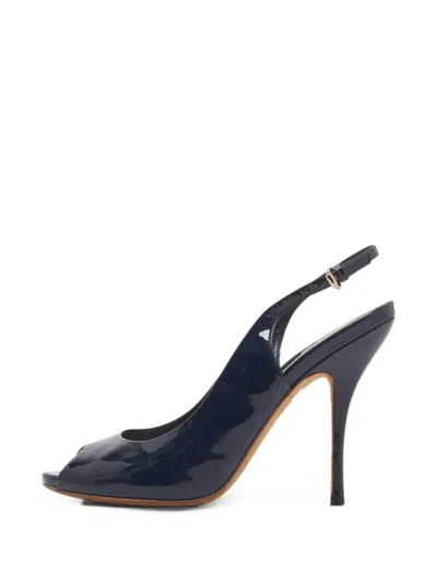 Pre-owned Gucci Peep-toe Slingback Pumps In Blue