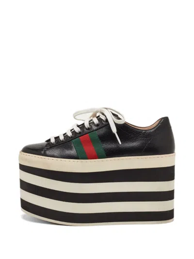 Pre-owned Gucci Peggy Web Sneakers In Black