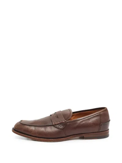 Pre-owned Gucci Penny Saddle-strap Loafers In Brown