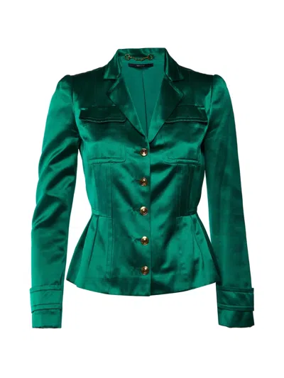 Pre-owned Gucci Peplum-waist Satin Blazer In Green