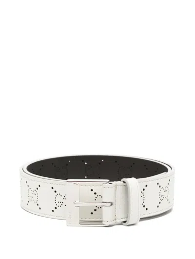 Gucci Perforated Gg Belt In Weiss